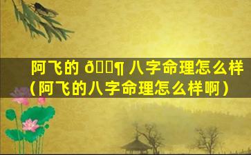 阿飞的 🐶 八字命理怎么样（阿飞的八字命理怎么样啊）